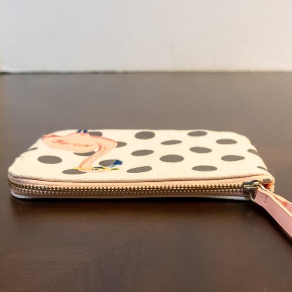 OLD NAVY Pink Flamingo Graphic Black Polka Dot Canvas Wristlet Wallet - Picture 6 of 8
